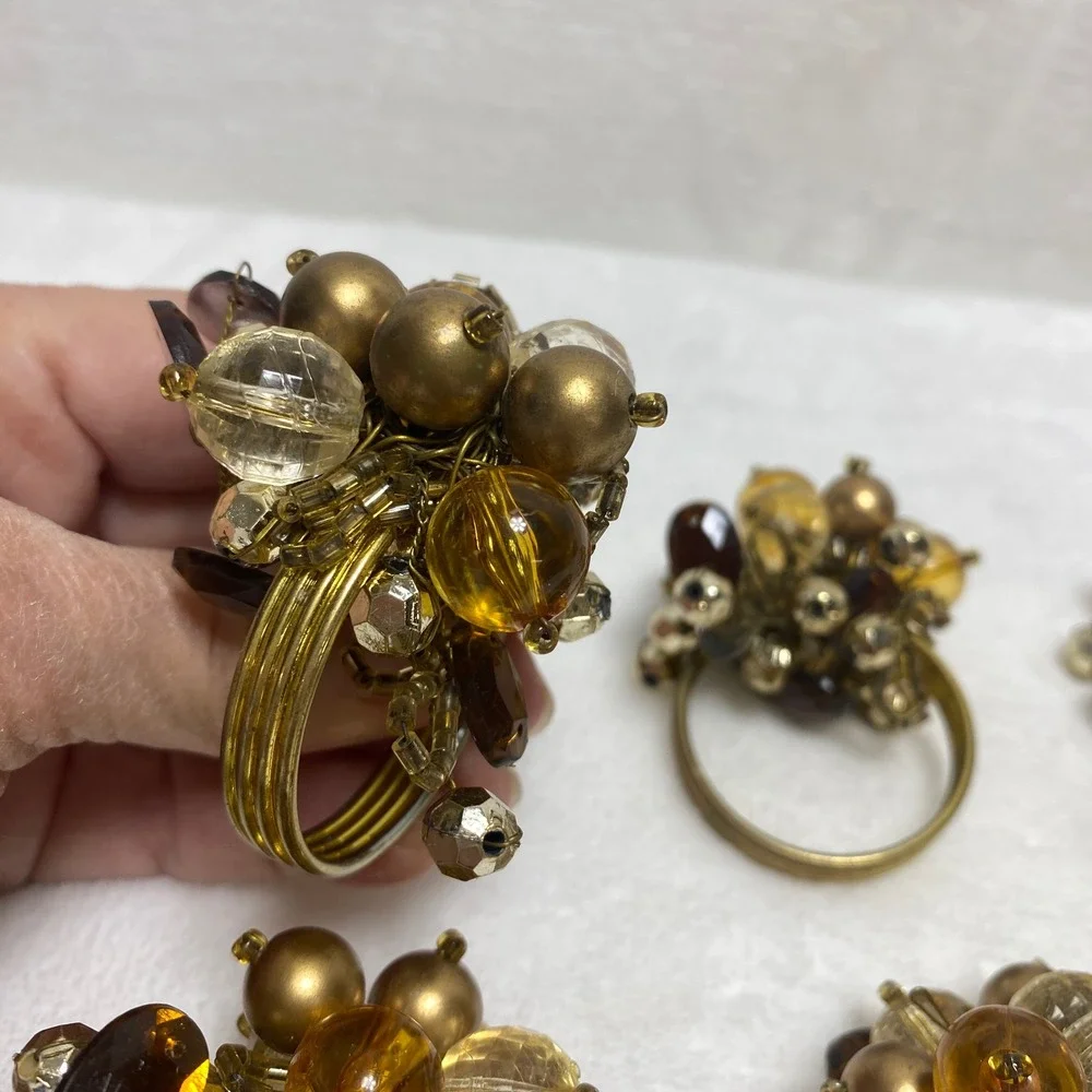 Vintage Goldtone Cluster‎ Beaded Napkin Rings Holiday Christmas Thanksgiving